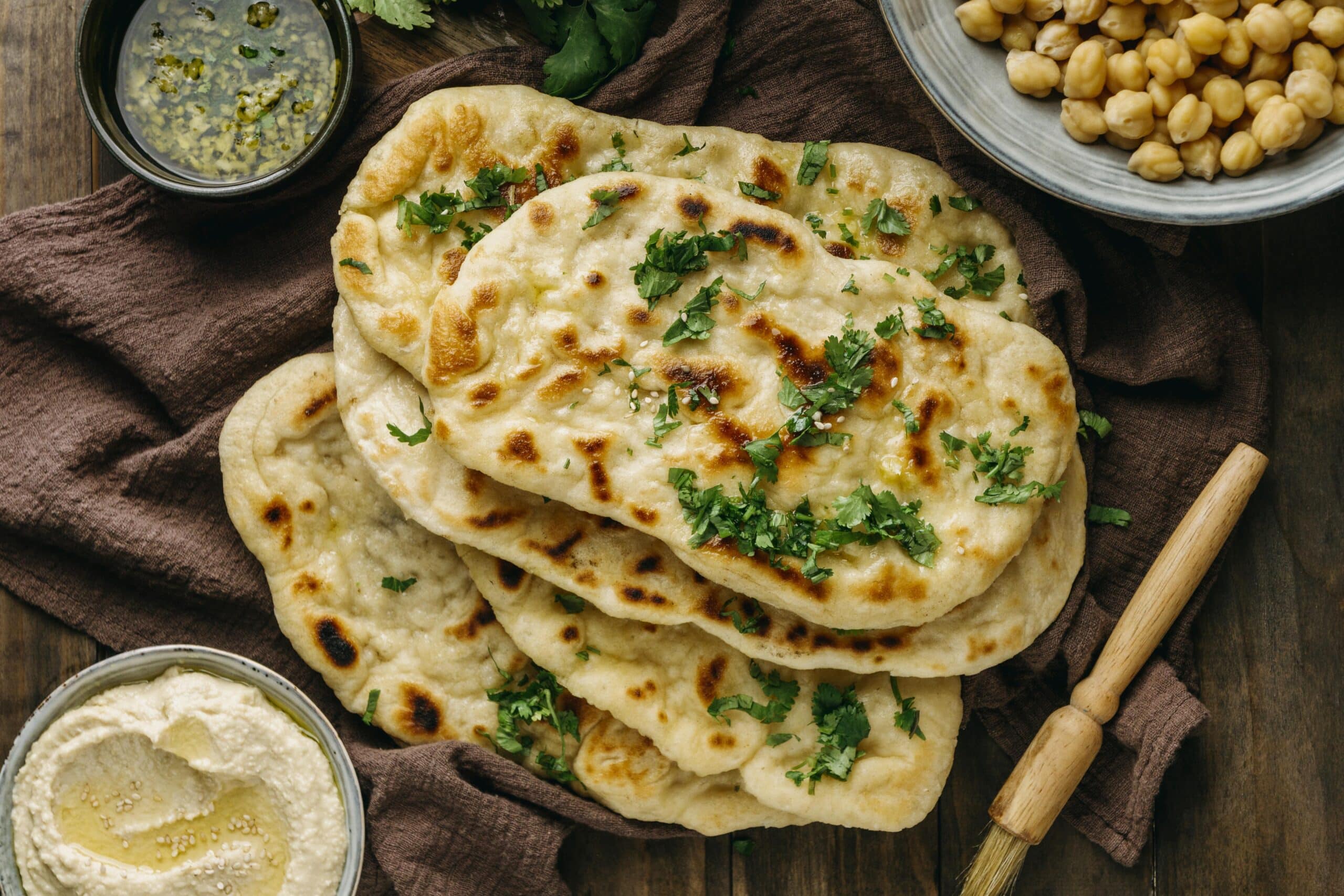 Homemade naan served with curry