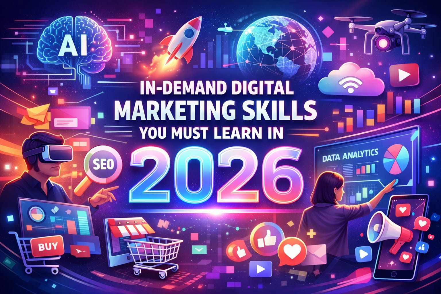 In-Demand Digital Marketing Skills You Must Learn in 2026 – SEO, social media, content marketing, analytics, and paid advertising for career growth."