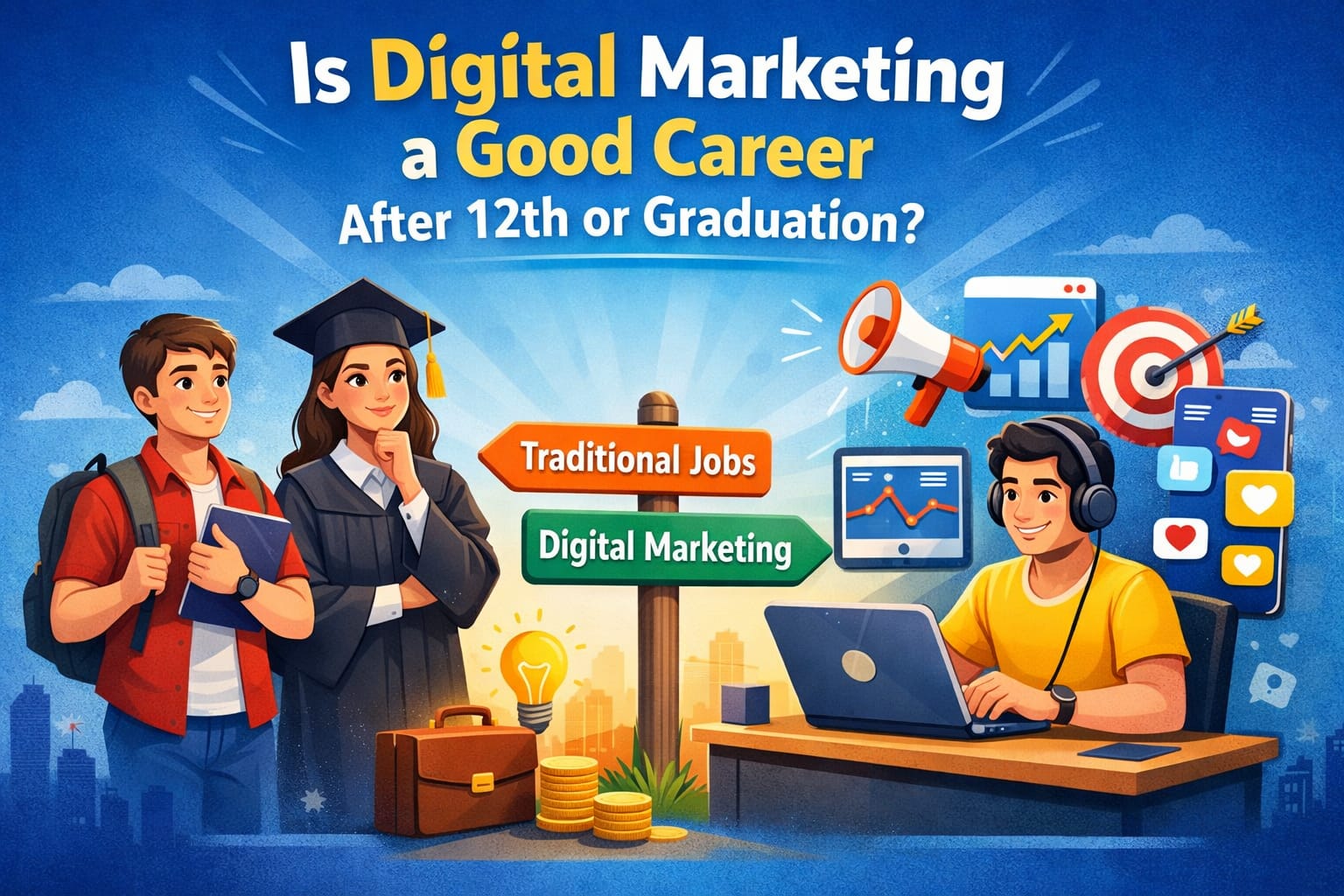 Is Digital Marketing a Good Career After 12th or Graduation career guide showing scope salary skills and job opportunities