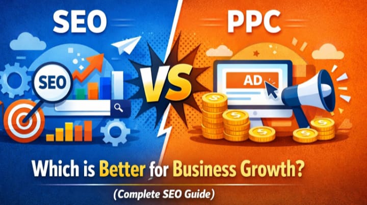 SEO vs PPC comparison showing organic search results and paid ads strategy for business growth