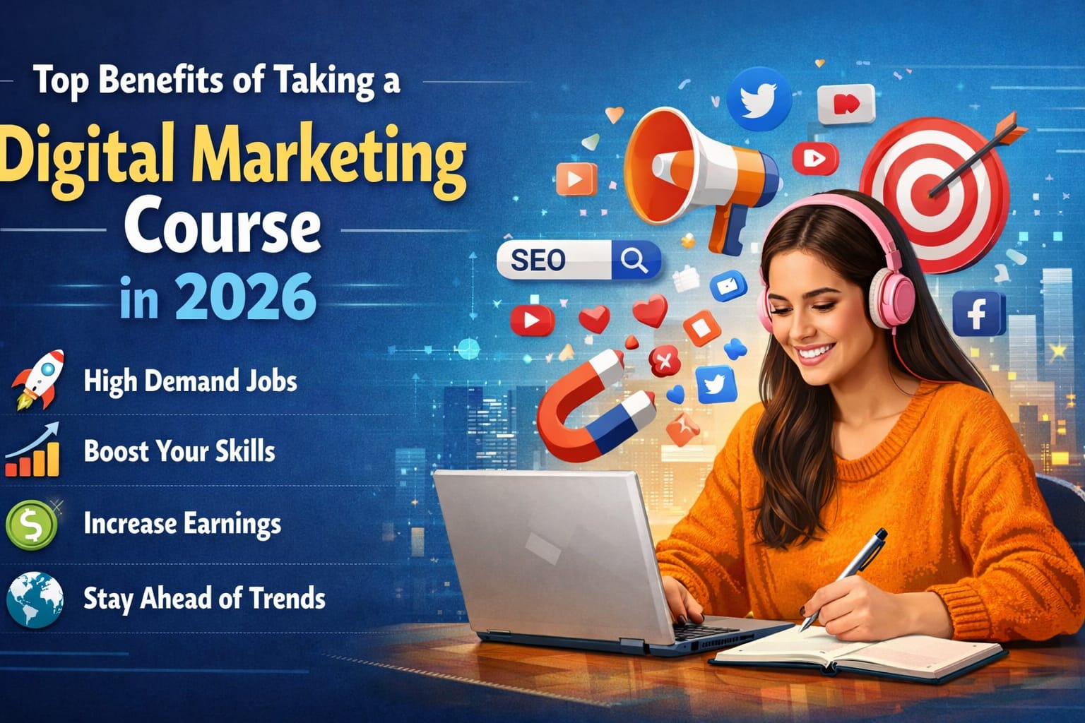 students learning digital marketing course and online marketing strategies