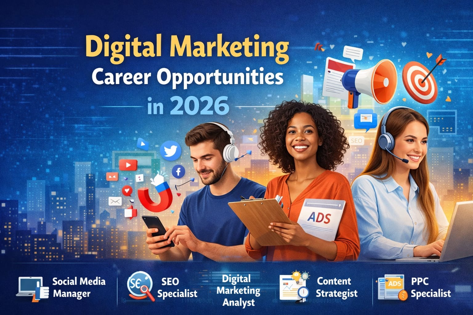 digital marketing professionals working on SEO social media and online marketing strategies