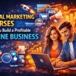 Person building a profitable online business using digital marketing skills like SEO, social media, and paid ads